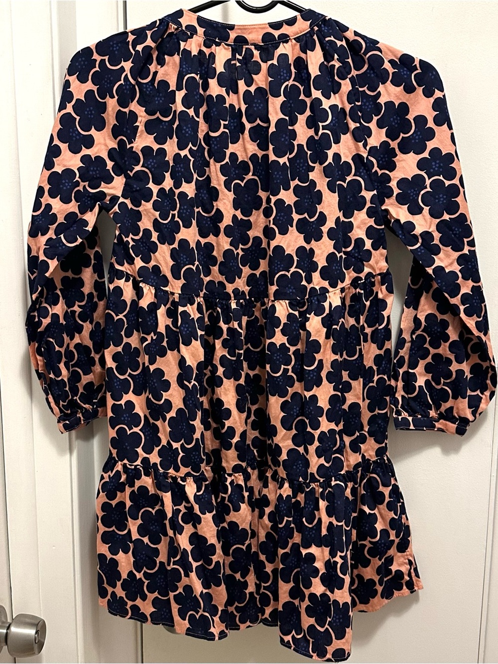 ARKET Sweden Organic Cotton Long Sleeve Flower Dress Navy Blue Peach Girls 9-10 - Picture 3 of 9